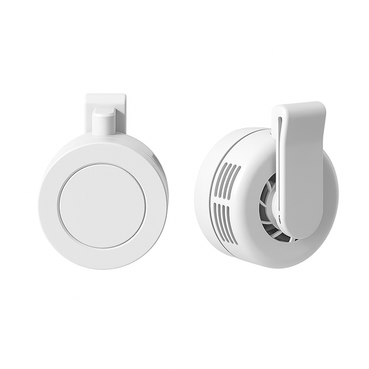 Two white mini fans on a white background